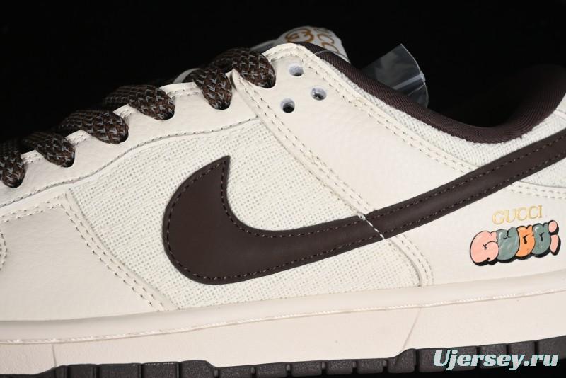 Nike SB Dunk Low Gucci Collaboration - Beige Brown Woven Fabric Anniversary High-End Custom Low-Top Casual Skate Shoes - DQ1098-375