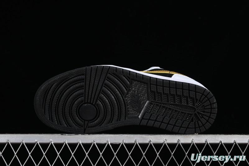 Nike Air Jordan 1 Low AJ1 Basketball Shoes with Black White Gold Swoosh - 553558-172