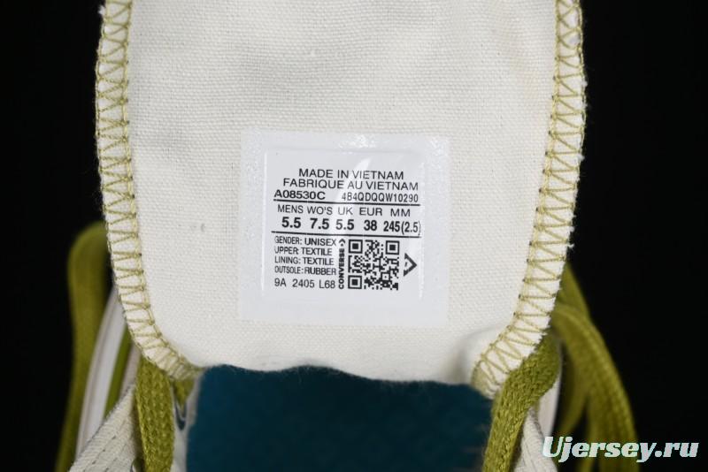 Converse Chuck 70 High Top Casual Canvas Sneakers with Light Beige Upper and Avocado Green Accents - A08530C