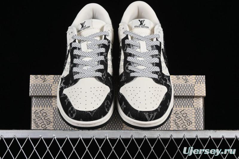 Nike SB Dunk Low LV Collaboration - Beige Black Denim Anniversary High-End Custom Low-Top Casual Skate Shoes - JH8310-946