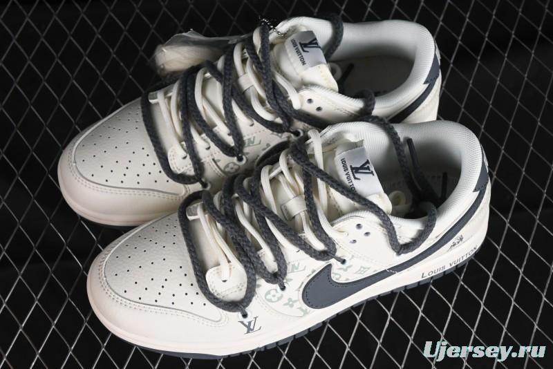 Nike SB Dunk Low LV Collaboration - Straps Lamborghini Off White Dark Grey Swoosh Anniversary High-End Custom Low-Top Casual Sneakers - SJ2068-262