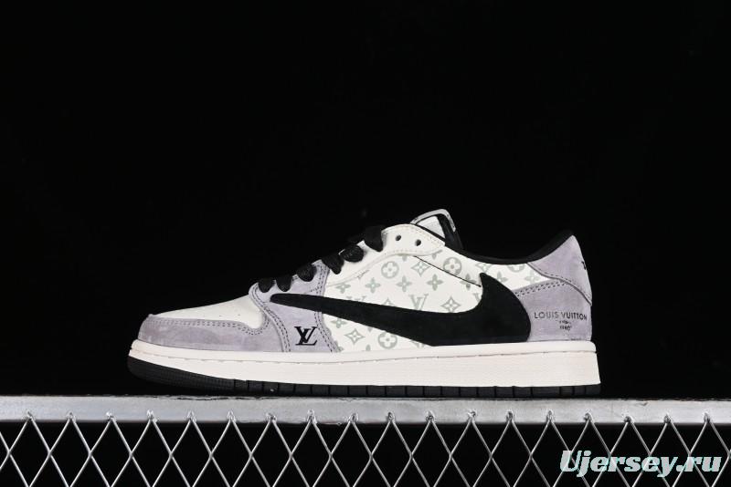 Nike Travis Scott x Fragment Design x Jordan Air Jordan 1 Low OG SP AJ1 LV Grey Black Pig Print Low-top Casual Sneakers - SJ2068-101