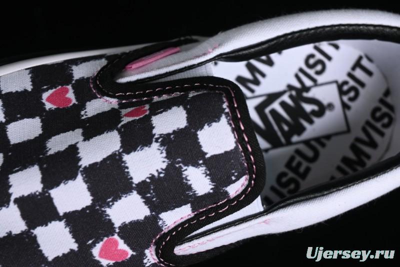 Vans Slip-On Classic Collaborative Hand-Painted Graffiti with Pink Accents and Crystal Outsole Checkerboard Slip-On - VN000CT5BPA