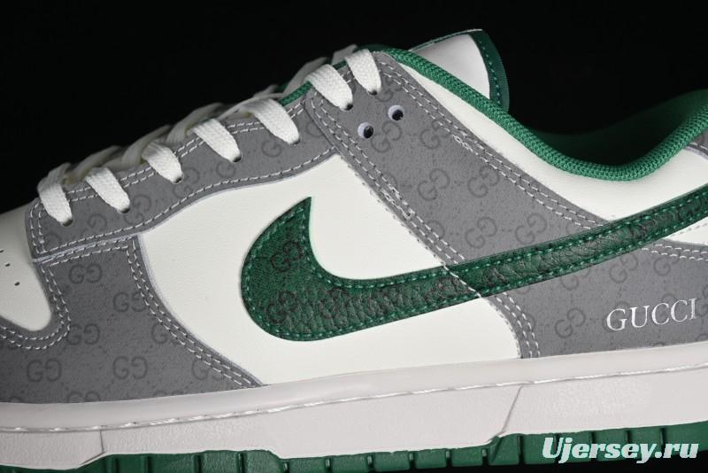 Nike SB Dunk Low Gucci Collaboration - Double G Grey Green Swoosh Anniversary Custom Low-Top Casual Skate Shoes - SF1588-134