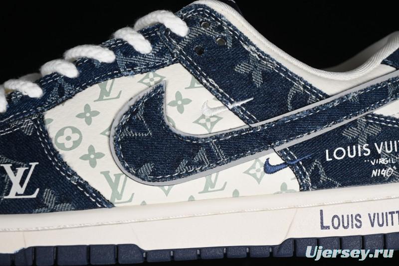 Nike SB Dunk Low LV Collaboration - Blue Denim Print Anniversary High-End Custom Low-Top Casual Skate Shoes - SJ2068-257