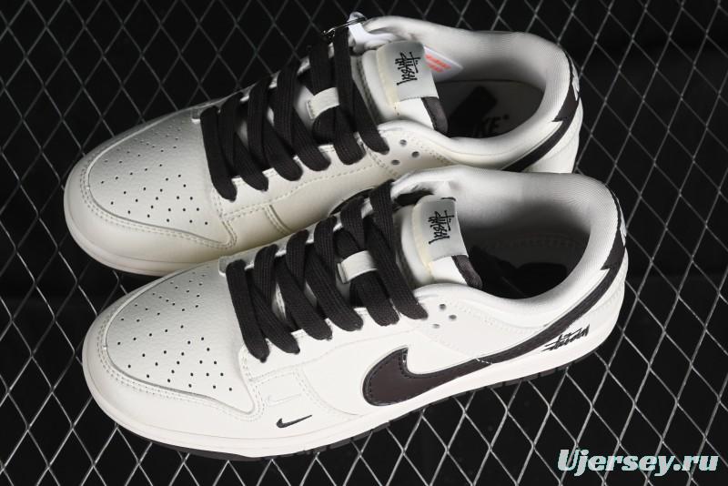 Stussy x Nike SB Dunk Low Anniversary Customized Casual Sneakers in Off-White Black Swoosh - DQ1098-378
