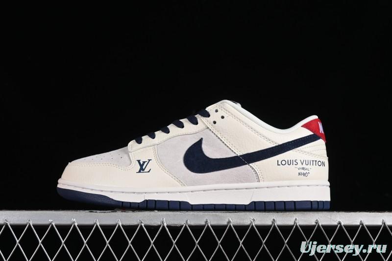 Nike SB Dunk Low LV Collaboration - Suede Navy Blue Anniversary High-End Custom Low-Top Casual Sneakers - FC1688-134