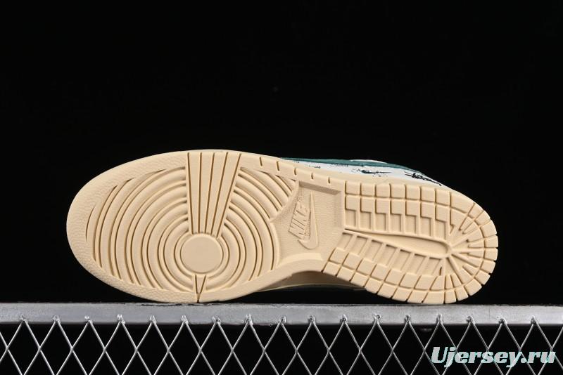 Nike SB Dunk Low Stussy Collaboration Beige Green Mini Swoosh Anniversary Custom Low-Top Casual Sneakers - CF3688-006