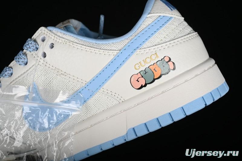 Nike SB Dunk Low Gucci Collaboration - Beige & Light Blue Crochet Fabric Anniversary High-End Custom Low-Top Casual Skate Shoes - DQ1098-376