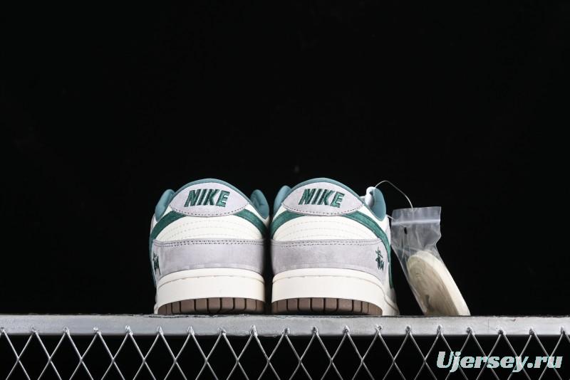 Nike SB Dunk Low Stussy Collaboration - Grey Green Pig Anniversary High-End Custom Low-Top Casual Skate Shoes - CF3688-007
