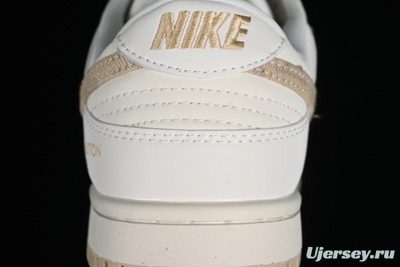 Nike SB Dunk Low LV Collaboration - Khaki Denim Anniversary High-End Custom Low-Top Casual Skate Shoes - XP3802-337