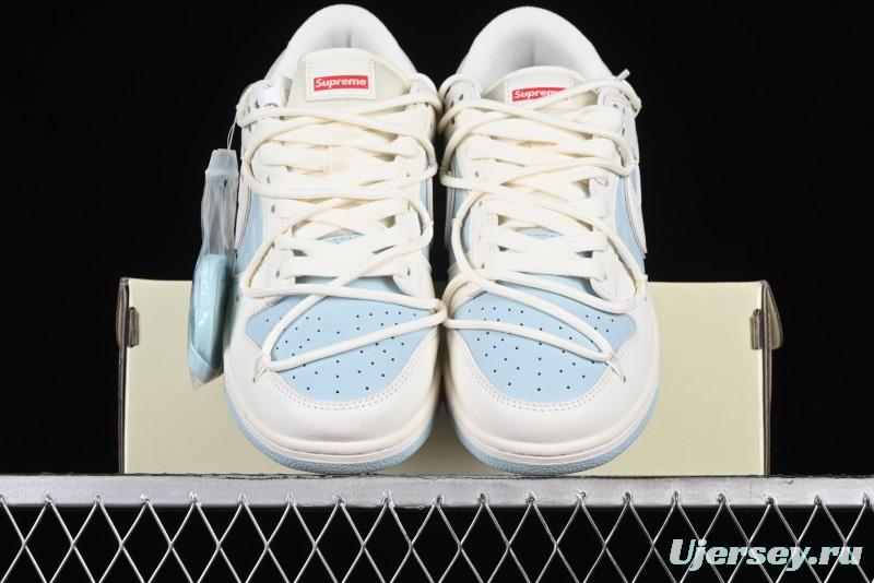 Nike SB Dunk Low Supreme Collaboration - Ice Blue Engraving Anniversary Customized Low-Top Casual Skate Shoes - JJ5688-107
