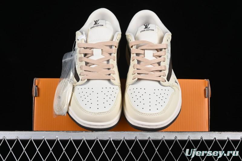 Nike Travis Scott x Fragment Design x Jordan Air Jordan 1 Low OG SP AJ1 LV Beige Brown Print Casual Sneakers - LJ5188-006
