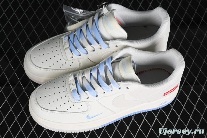 Nike Air Force 1 '07 Low Supreme Collaboration - White Blue Colorblock Low-Top Casual Sneakers BB9599-202