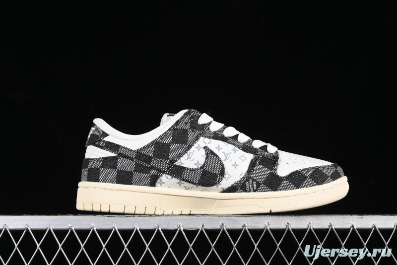 Nike SB Dunk Low LV Collaboration - Black Checkerboard Anniversary Custom Low-Top Casual Skate Shoes - XB3802-353