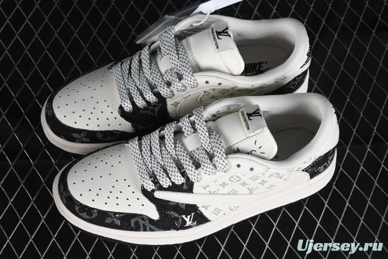 Nike Travis Scott x Fragment Design x Jordan Air Jordan 1 Low OG SP AJ1 LV Black Denim Print Low-Top Casual Sneakers - SJ2068-008