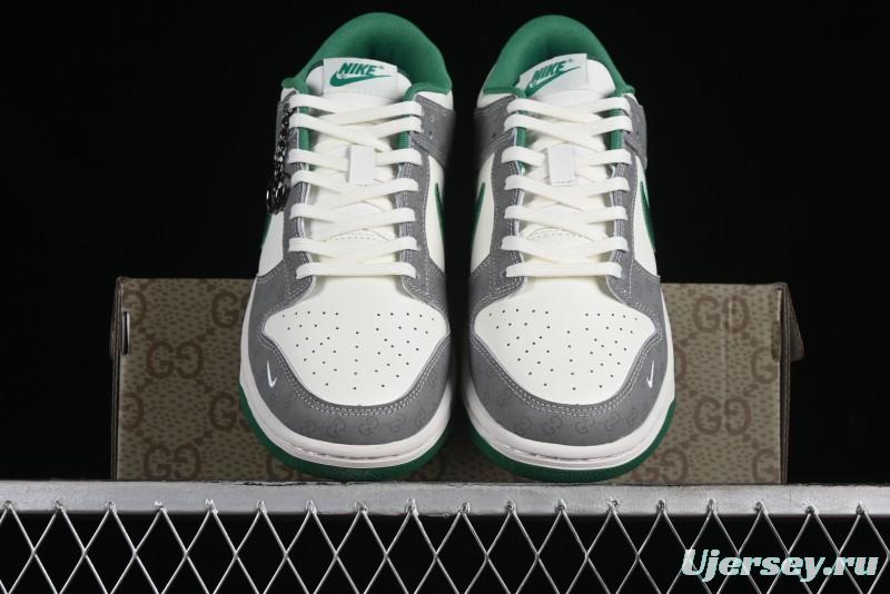 Nike SB Dunk Low Gucci Collaboration - Double G Grey Green Swoosh Anniversary Custom Low-Top Casual Skate Shoes - SF1588-134