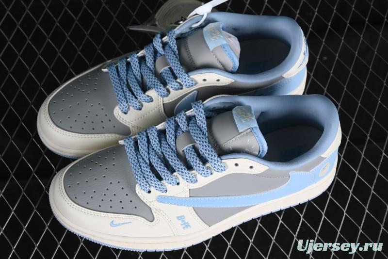 Nike Travis Scott x Fragment Design x Air Jordan 1 Low OG SP AJ1 LV Collaboration Deep Blue Low-Top Casual Sneakers - BB6588-104