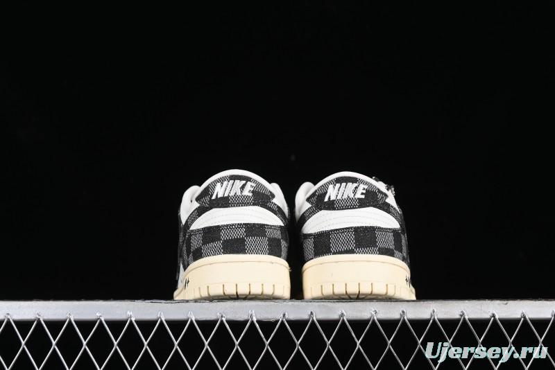 Nike SB Dunk Low LV Collaboration - Black Checkerboard Anniversary Custom Low-Top Casual Skate Shoes - XB3802-353
