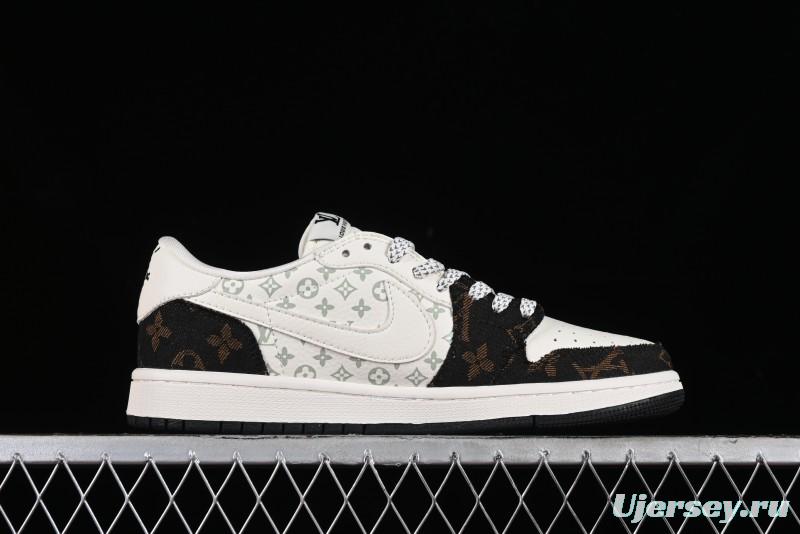 Nike Travis Scott x Fragment Design x Air Jordan 1 Low OG SP AJ1 LV Classic Black Gold Low-top Casual Sneakers - SJ2068-103