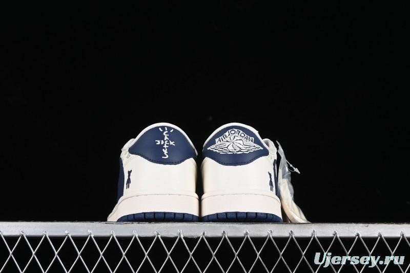 Nike Travis Scott x Fragment Design x Air Jordan 1 Low OG SP AJ1 LV Collaboration Light Blue Violent Bear Low-top Casual Sneakers - SJ2068-100