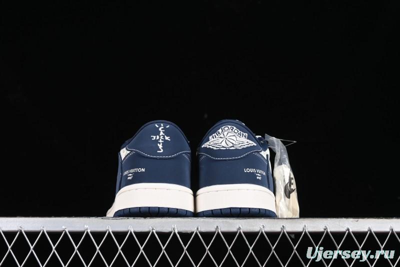 Nike Travis Scott x Fragment Design x Air Jordan 1 Low OG SP AJ1 LV Collaboration Deep Blue Low-top Casual Sneakers - LX1988-103