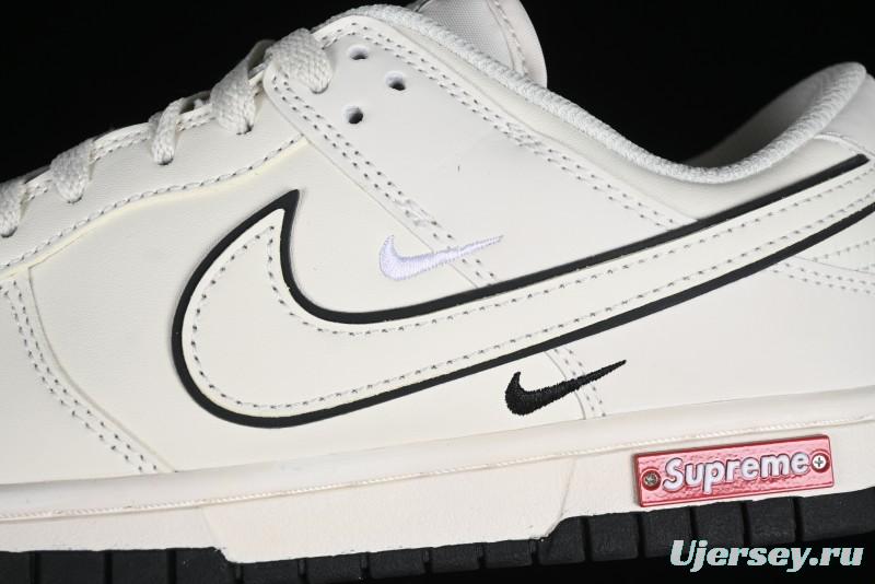 Nike SB Dunk Low Supreme Collaboration - Beige Black Mini Swoosh Anniversary High-End Custom Low-Top Casual Skate Shoes - DJ2024-006