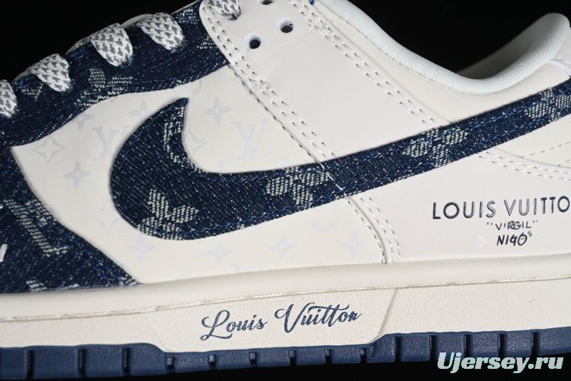 Nike SB Dunk Low LV Collaboration - Dark Blue Denim Anniversary High-End Custom Low-Top Casual Skate Shoes - XP3802-335