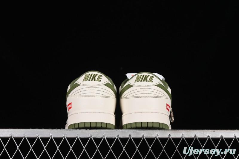 Nike SB Dunk Low Supreme Collaboration - Military Green Double Swoosh Anniversary Custom Low-Top Casual Sneakers - XX2025-319