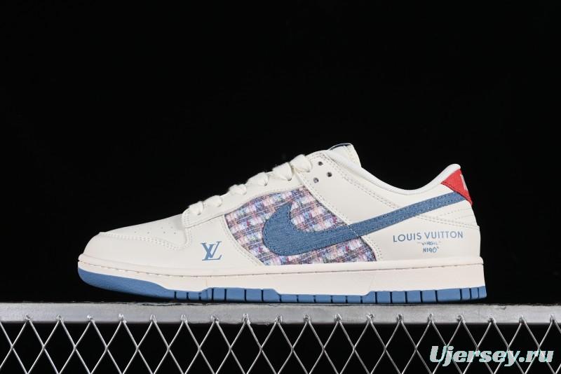 Nike SB Dunk Low LV Collaboration - Beige Blue Chanel Style Anniversary High-End Custom Low-Top Casual Sneakers - XX2025-323
