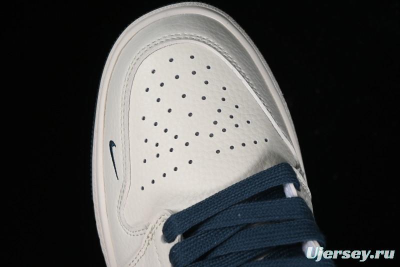 Nike Air Jordan 1 Low LV Collaboration - White with Blue Swoosh Custom Casual Sneakers - WG8850-005