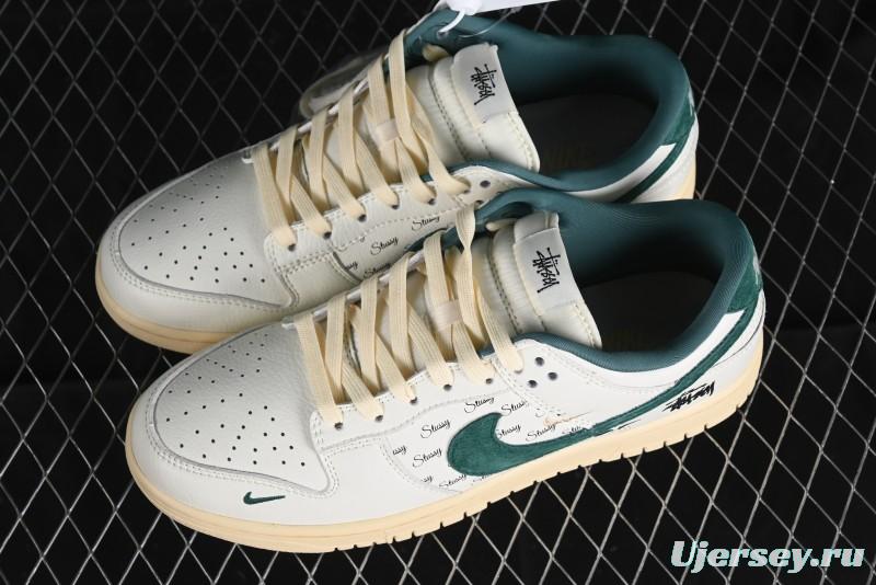 Nike SB Dunk Low Stussy Collaboration Beige Green Mini Swoosh Anniversary Custom Low-Top Casual Sneakers - CF3688-006