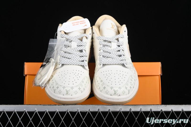 Nike Air Jordan 1 Low AJ1 Louis Vuitton Print Khaki Custom High-End Low-Top Basketball Shoes - SJ9950-004