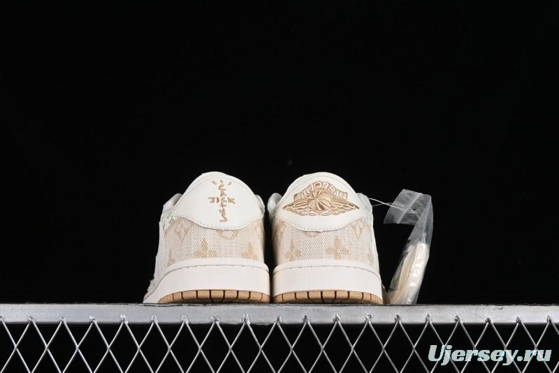 Nike Travis Scott x Fragment Design x Jordan Air Jordan 1 Low OG SP AJ1 LV Khaki Denim Casual Sneakers - SJ2068-009