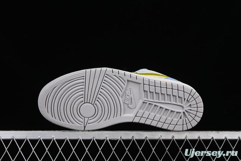 Nike Air Jordan 1 Low Stussy Collaboration - Blue Gold Custom High-End Basketball Shoes - WG8850-007