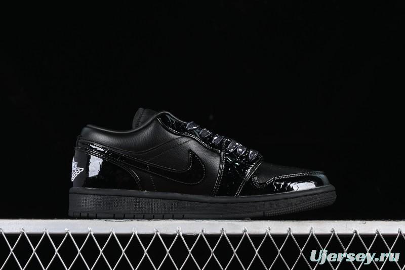 Nike Air Jordan 1 Low "Black Croc" Casual Sneakers with Crocodile-Embossed Leather - HJ7743-010