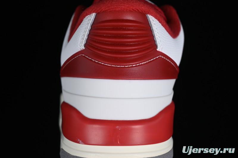 Nike Air Jordan 2/3 Retro Low Top Basketball Shoes in White and Red - FD0383-161