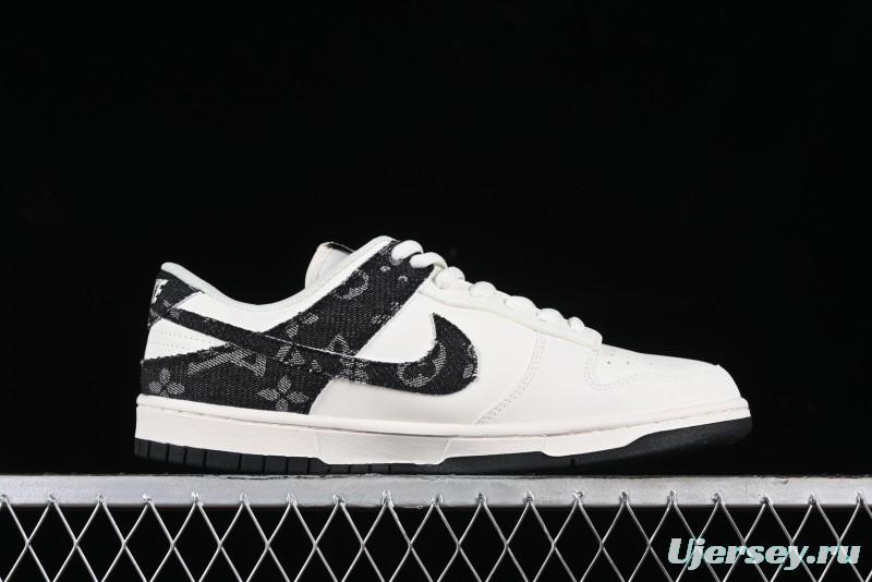 Nike SB Dunk Low LV Collaboration - Black Denim Off-White Black Swoosh Anniversary Custom Low-Top Casual Skate Shoes - DJ2024-009