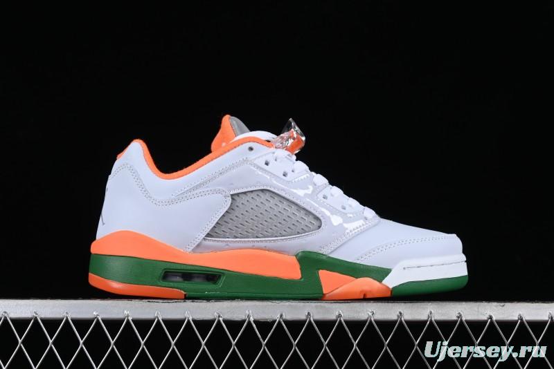 Nike Air Jordan 5 Retro Low AJ5 Sneakers in Football Grey with Vivid Orange and Pine Green Accents - FQ1293-018