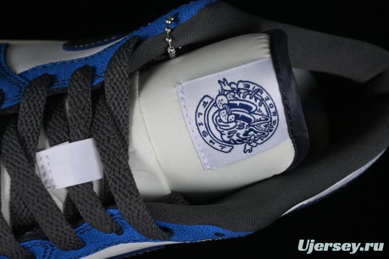 Nike Air Jordan 1 Low Flight Vintage Casual Sneakers with Distressed White-Blue Design - FV8439-104