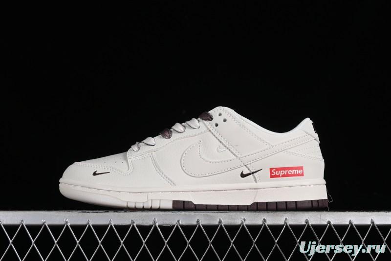 Nike SB Dunk Low Supreme Collaboration - White Brown Two-Tone Anniversary High-End Custom Low-Top Casual Sneakers - BB8657-106