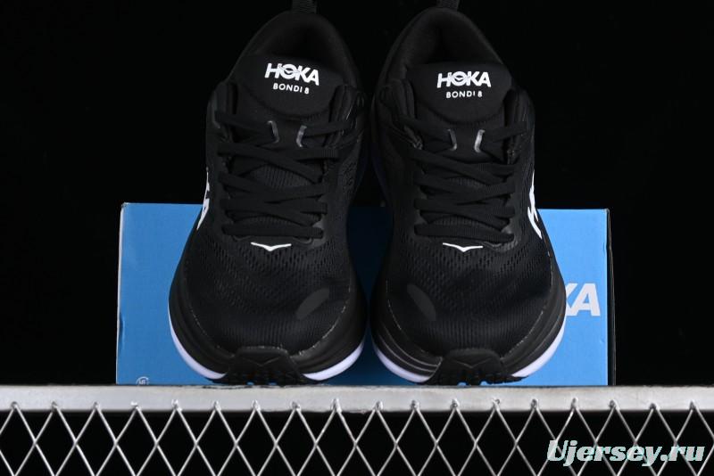 HOKA ONE ONE Bondi 8 Functional Cushioned Running Shoes with Engineered Mesh Upper - 1123202 BWHT