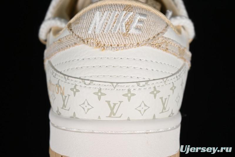 Nike SB Dunk Low LV Collaboration Strap Beige Swoosh Anniversary High-End Custom Low-Top Casual Sneakers - SJ2068-250