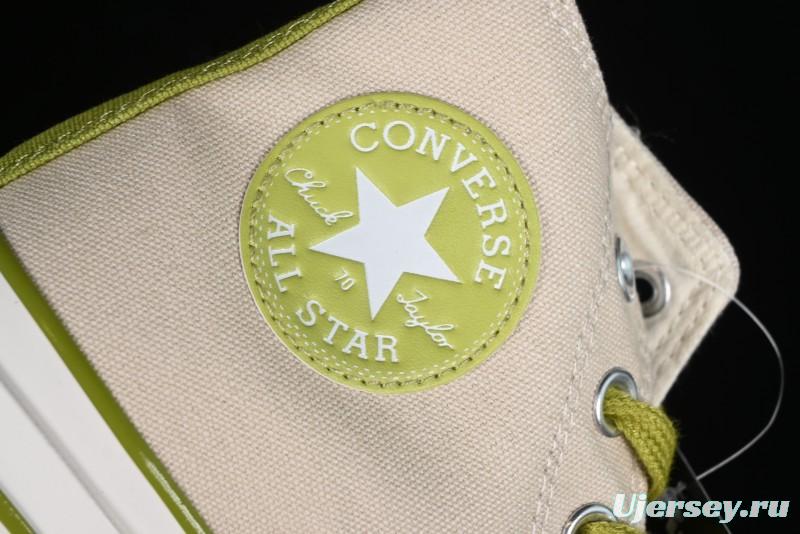 Converse Chuck 70 High Top Casual Canvas Sneakers with Light Beige Upper and Avocado Green Accents - A08530C