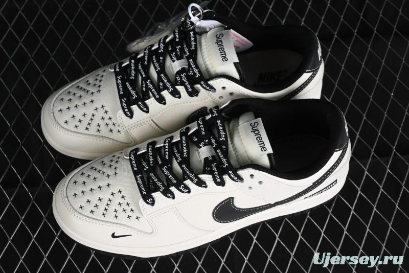 Nike SB Dunk Low Supreme Collaboration - Beige Black Canvas Anniversary Custom Low-Top Casual Skate Shoes - BB8657-515