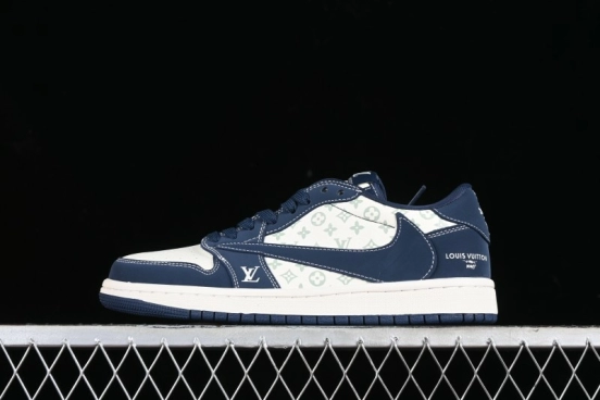 Nike Travis Scott x Fragment Design x Air Jordan 1 Low OG SP AJ1 LV Collaboration Deep Blue Low-top Casual Sneakers - LX1988-103