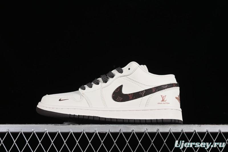 Nike Air Jordan 1 Low LV Collaboration Sneakers - Classic Monogram Swoosh in Off-White - WG8850-004