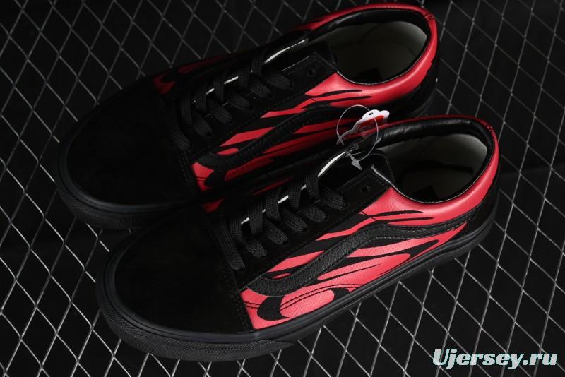 Vans Knu Skool High Street American Retro Canvas Skate Shoes in Black Red - VN0009BCRTU