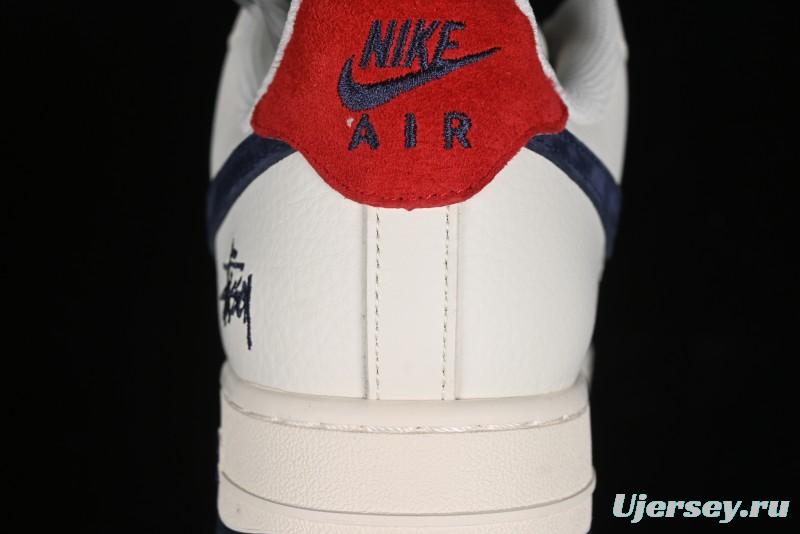 Nike Air Force 1 '07 Low Stussy Collaboration - Blue Red Print Low-Top Casual Sneakers - XZ3318-566