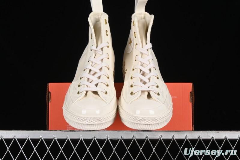 Converse Chuck 70s High Top Casual Sneakers with Cream Cloud and Gold Accents - A08232C
